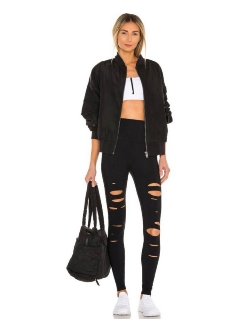 Alo Black High Waist Ripped Warrior Leggings Size XS